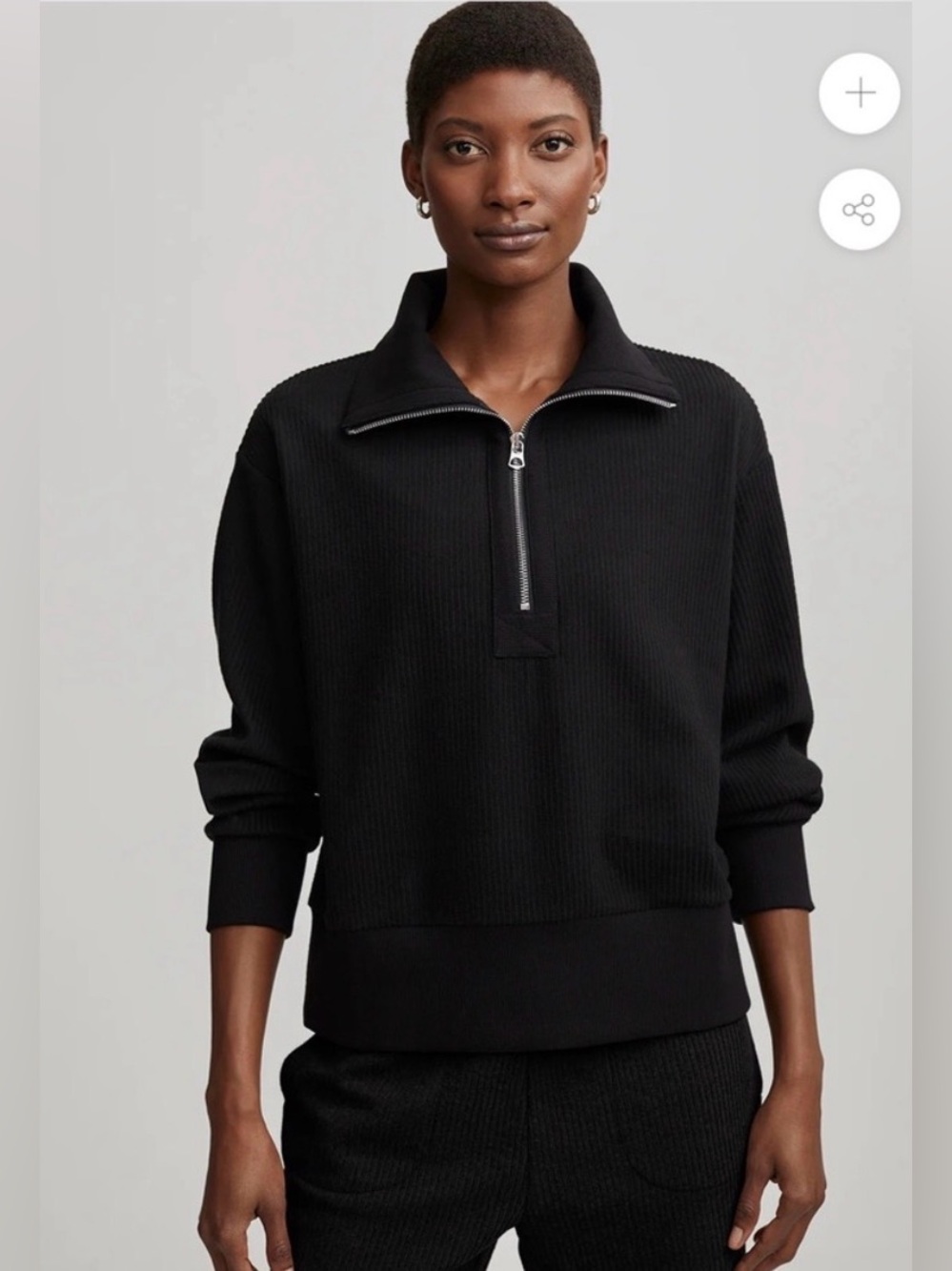 Varley Radford Half-Zip Sweater Ribbed Pullover Black Cord Sweat XXS